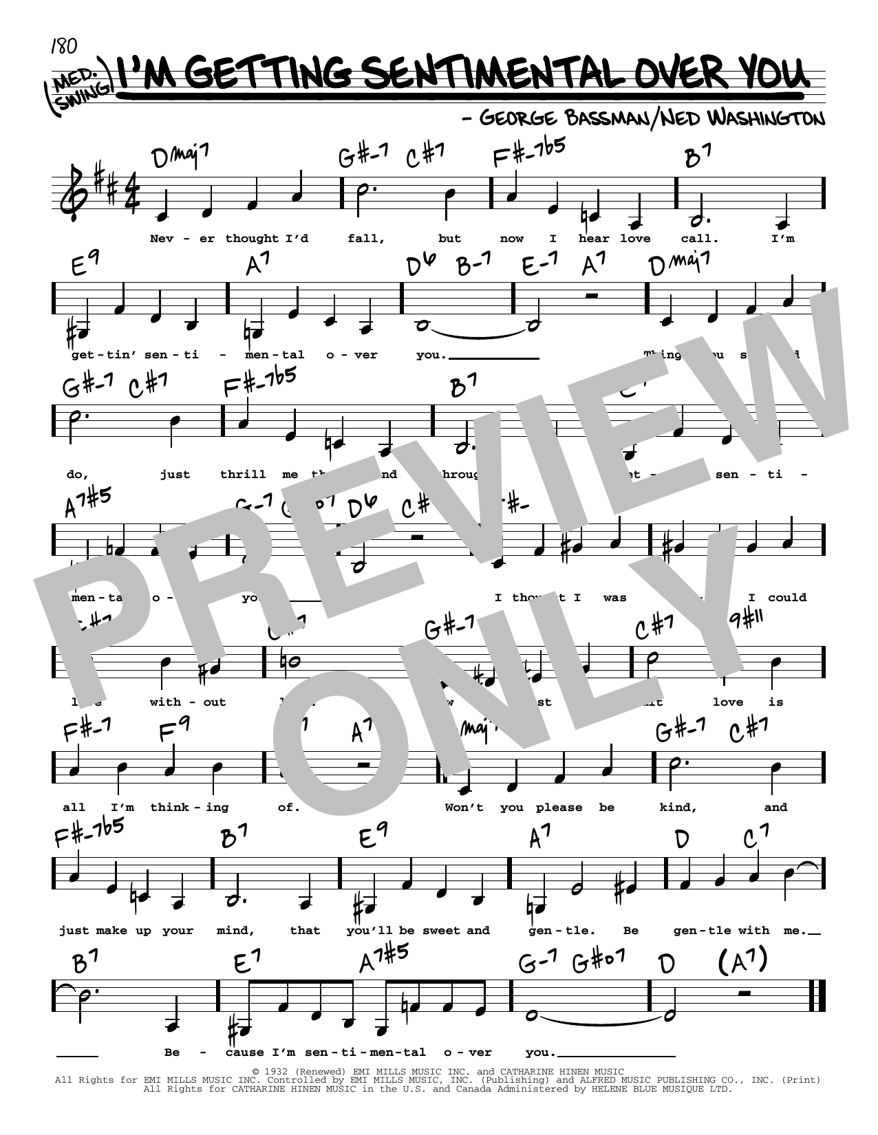 Ned Washington I'm Getting Sentimental Over You (Low Voice) sheet music notes and chords arranged for Real Book – Melody, Lyrics & Chords