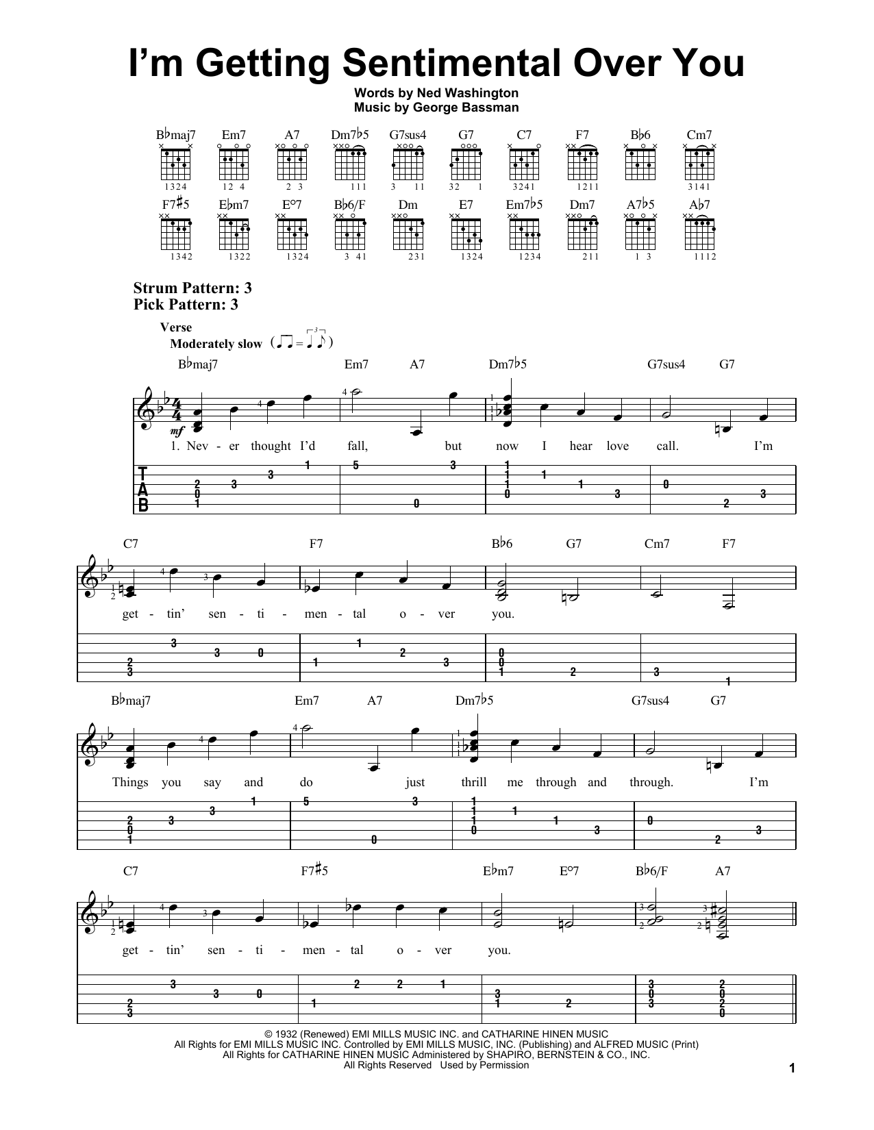 Ned Washington I'm Getting Sentimental Over You sheet music notes and chords arranged for Easy Guitar Tab
