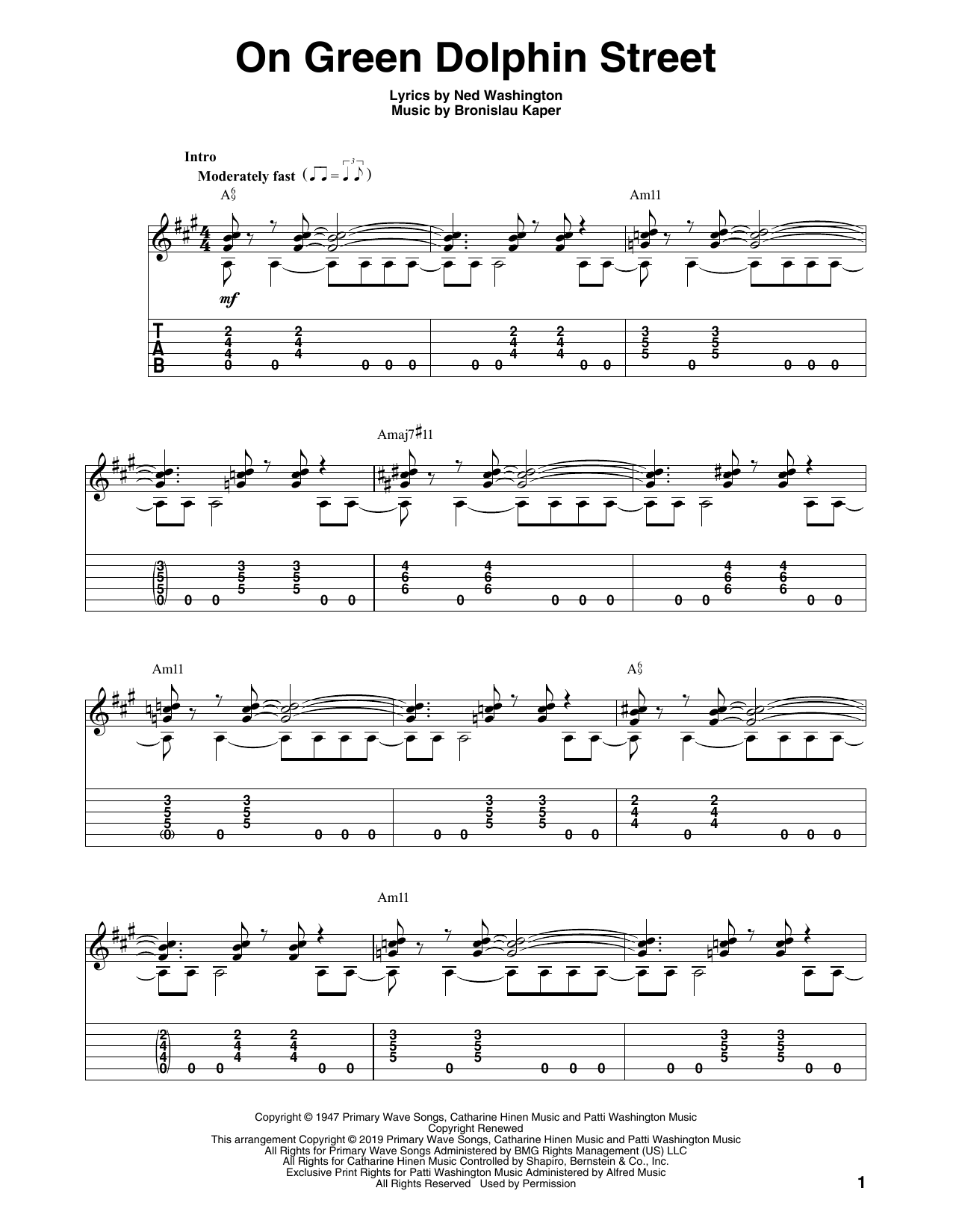 Ned Washington On Green Dolphin Street (arr. Bill LaFleur) sheet music notes and chords arranged for Solo Guitar