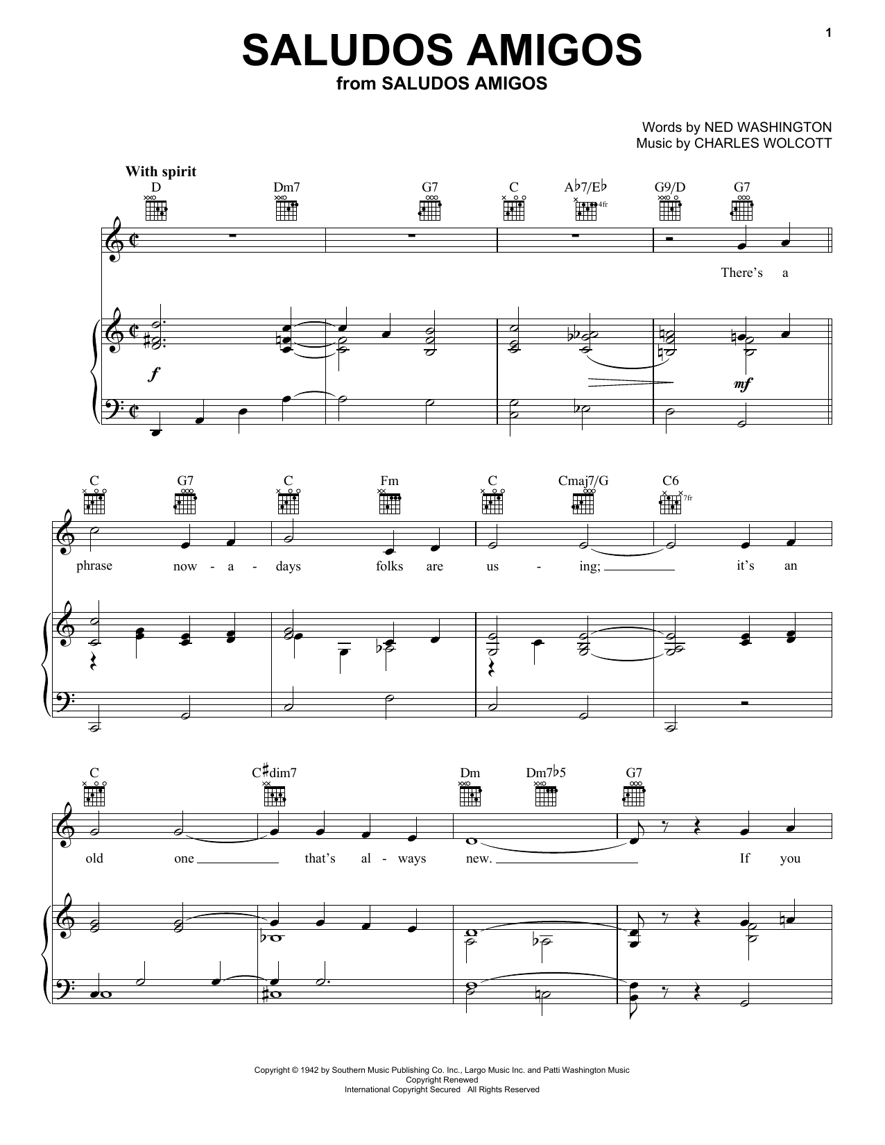 Ned Washington Saludos Amigos sheet music notes and chords arranged for Lead Sheet / Fake Book
