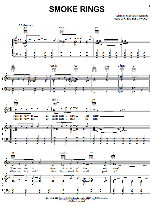 Ned Washington Smoke Rings sheet music notes and chords arranged for Real Book – Melody & Chords – C Instruments