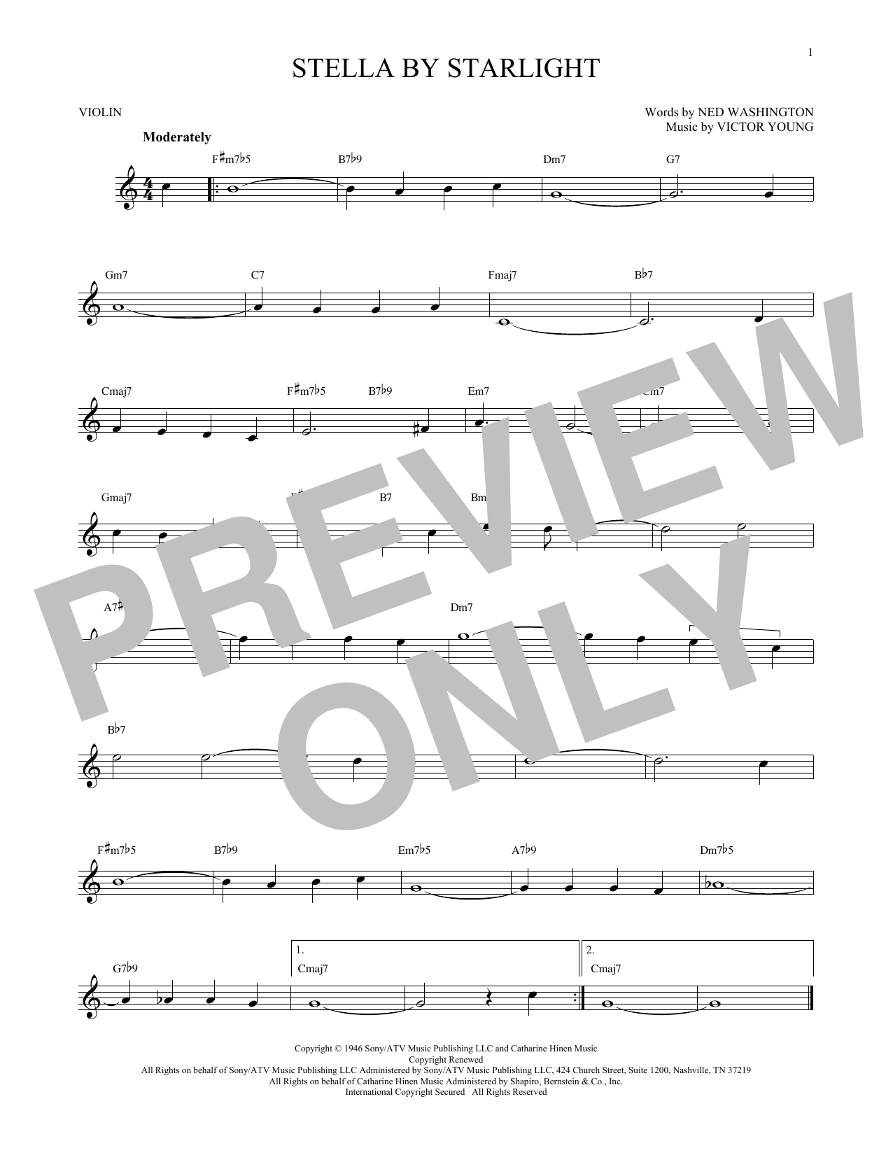Ned Washington Stella By Starlight sheet music notes and chords arranged for Violin Solo