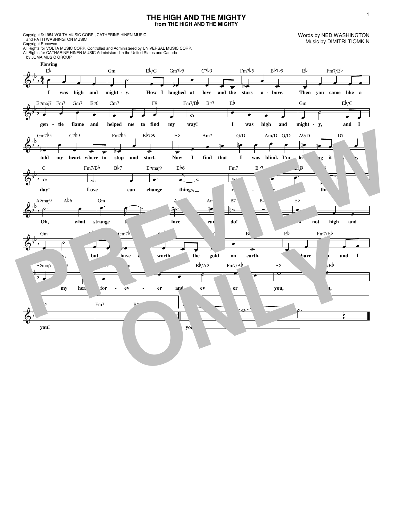Ned Washington The High And The Mighty sheet music notes and chords arranged for Lead Sheet / Fake Book