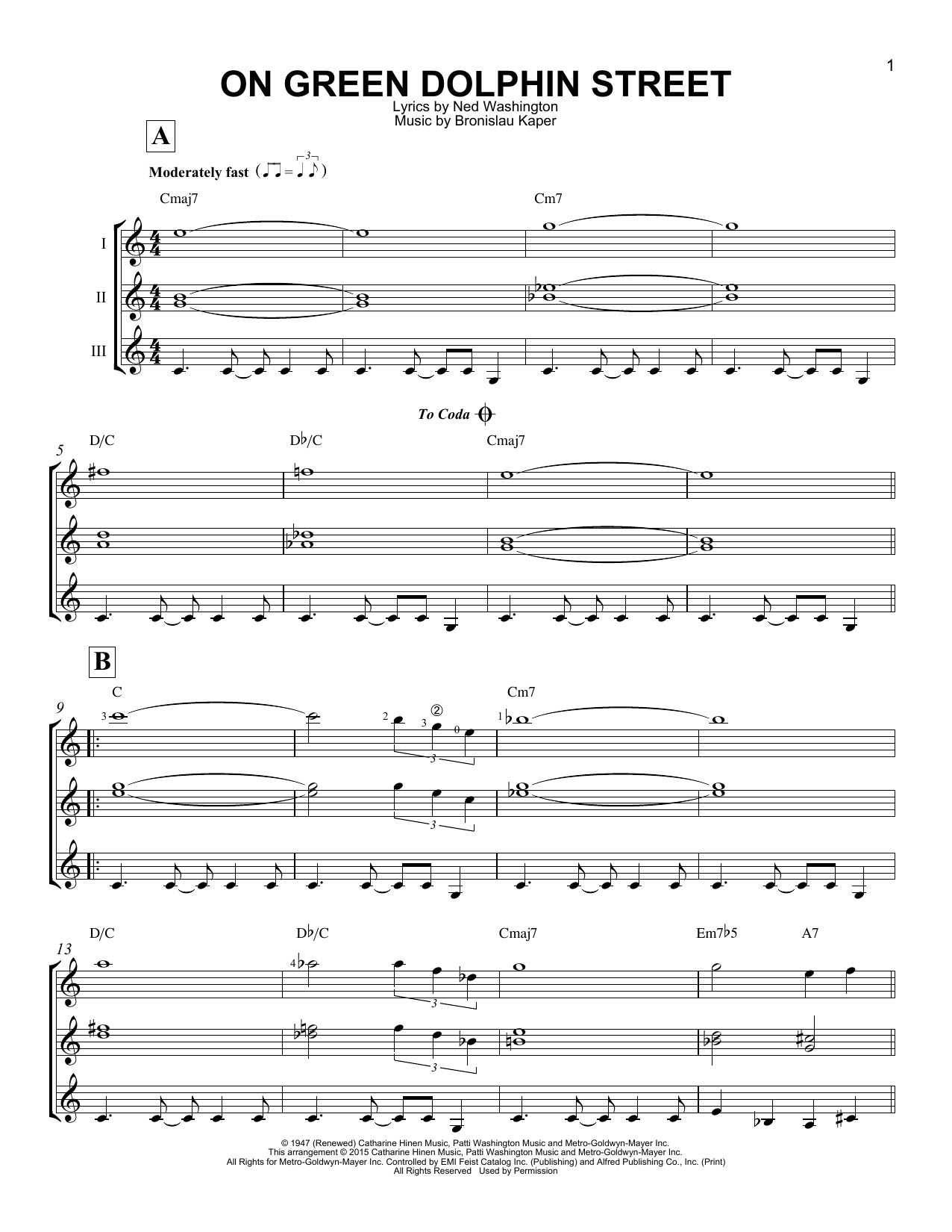 Ned Washington On Green Dolphin Street sheet music notes and chords. Download Printable PDF.