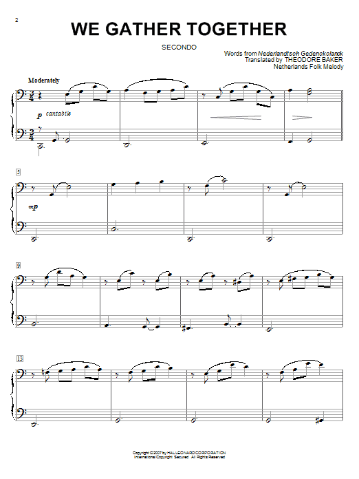 Nederlandtsch Gedenckclanck We Gather Together (arr. Larry Moore) sheet music notes and chords arranged for Piano Duet