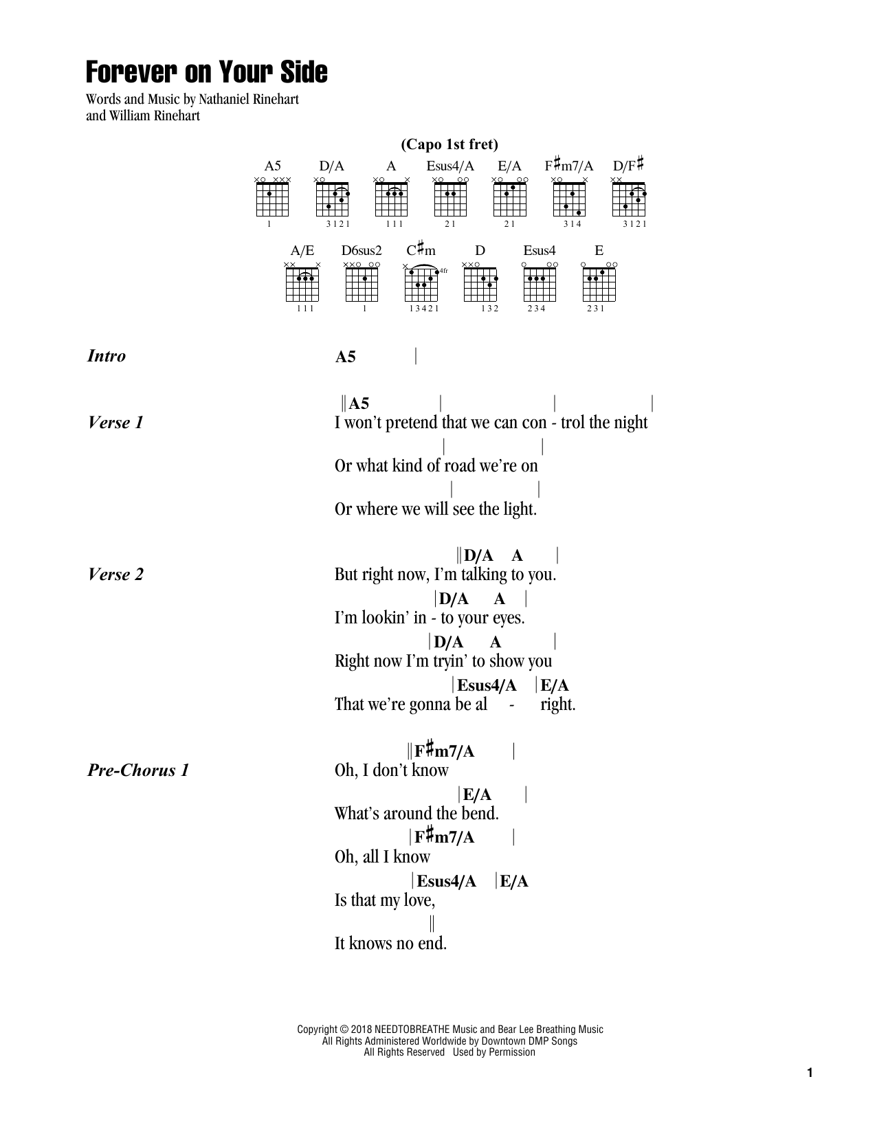 NEEDTOBREATHE Forever On Your Side sheet music notes and chords arranged for Guitar Chords/Lyrics