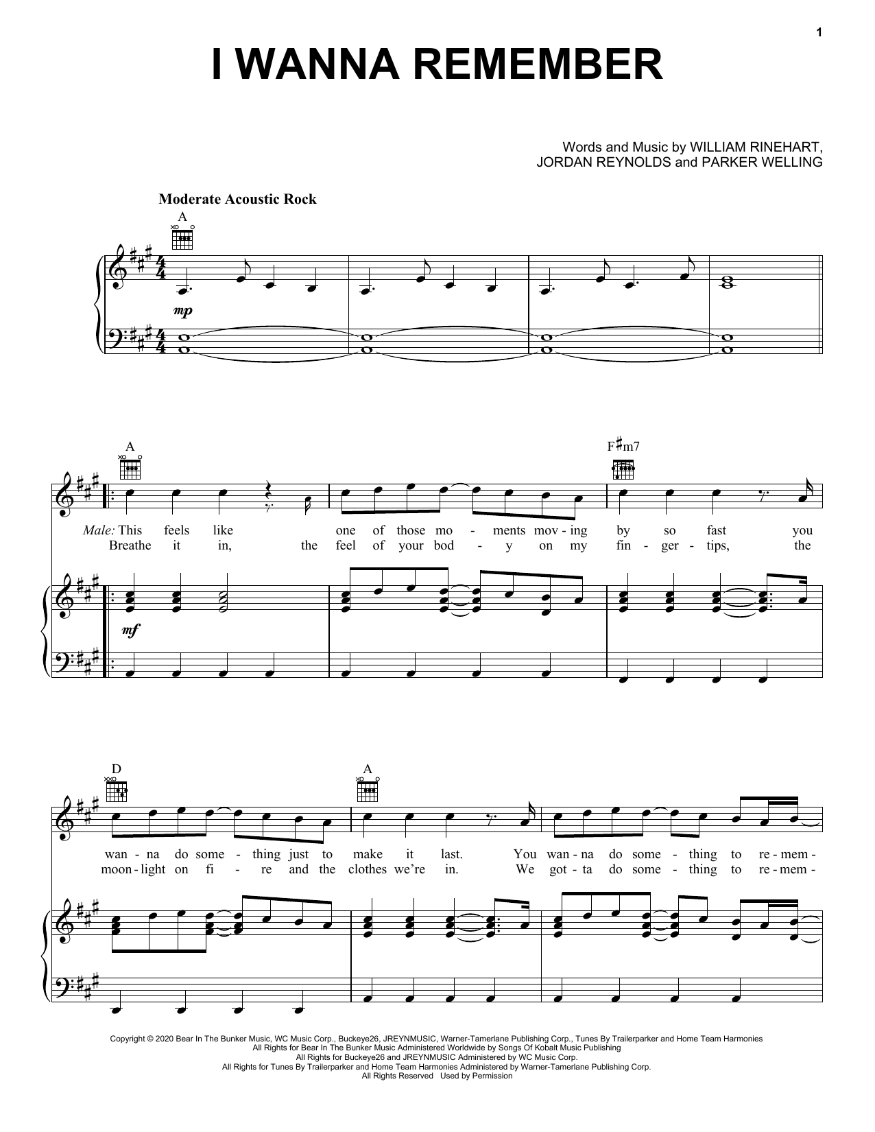 NEEDTOBREATHE I Wanna Remember (feat. Carrie Underwood) sheet music notes and chords arranged for Piano, Vocal & Guitar Chords (Right-Hand Melody)