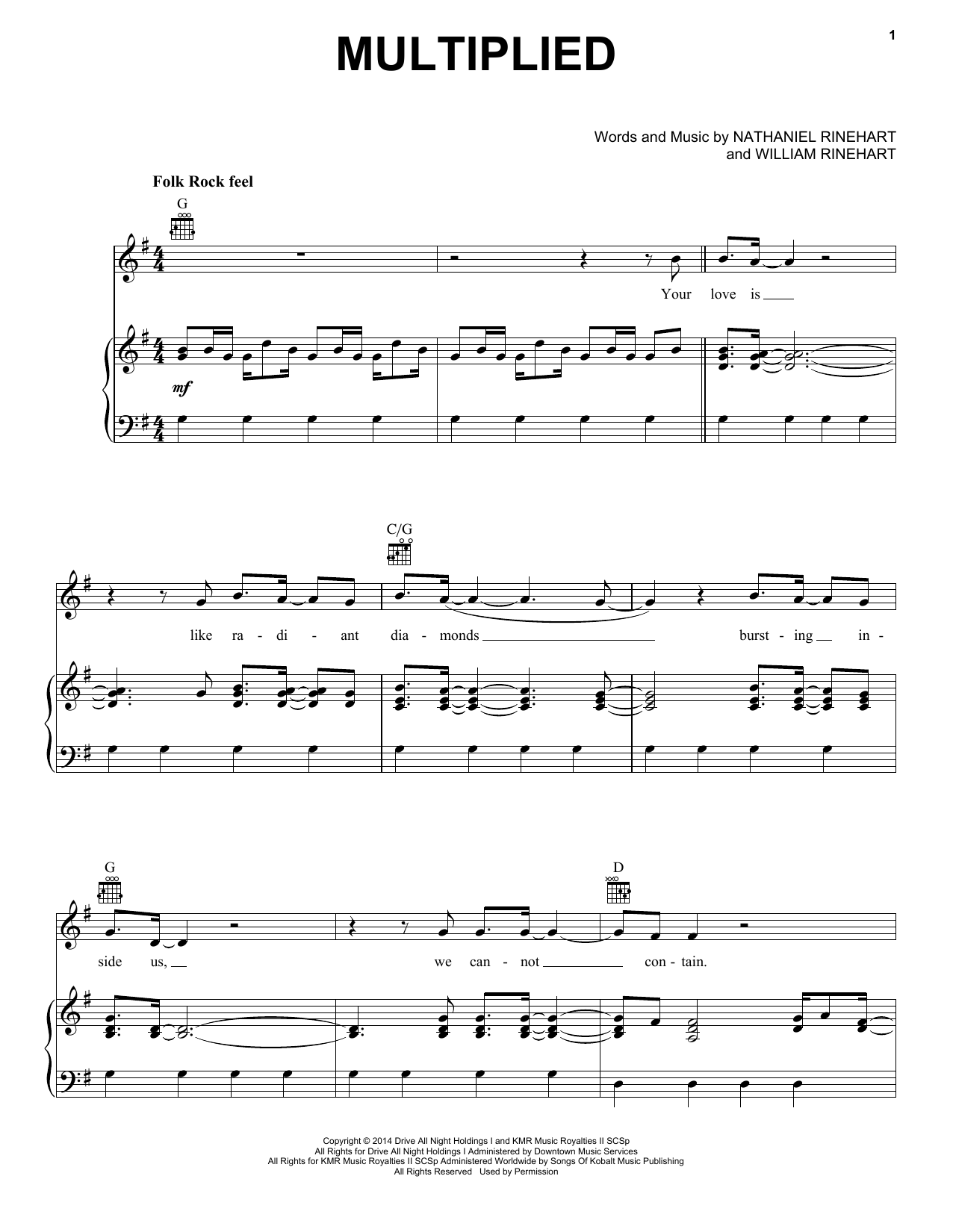 NEEDTOBREATHE Multiplied sheet music notes and chords arranged for Lead Sheet / Fake Book