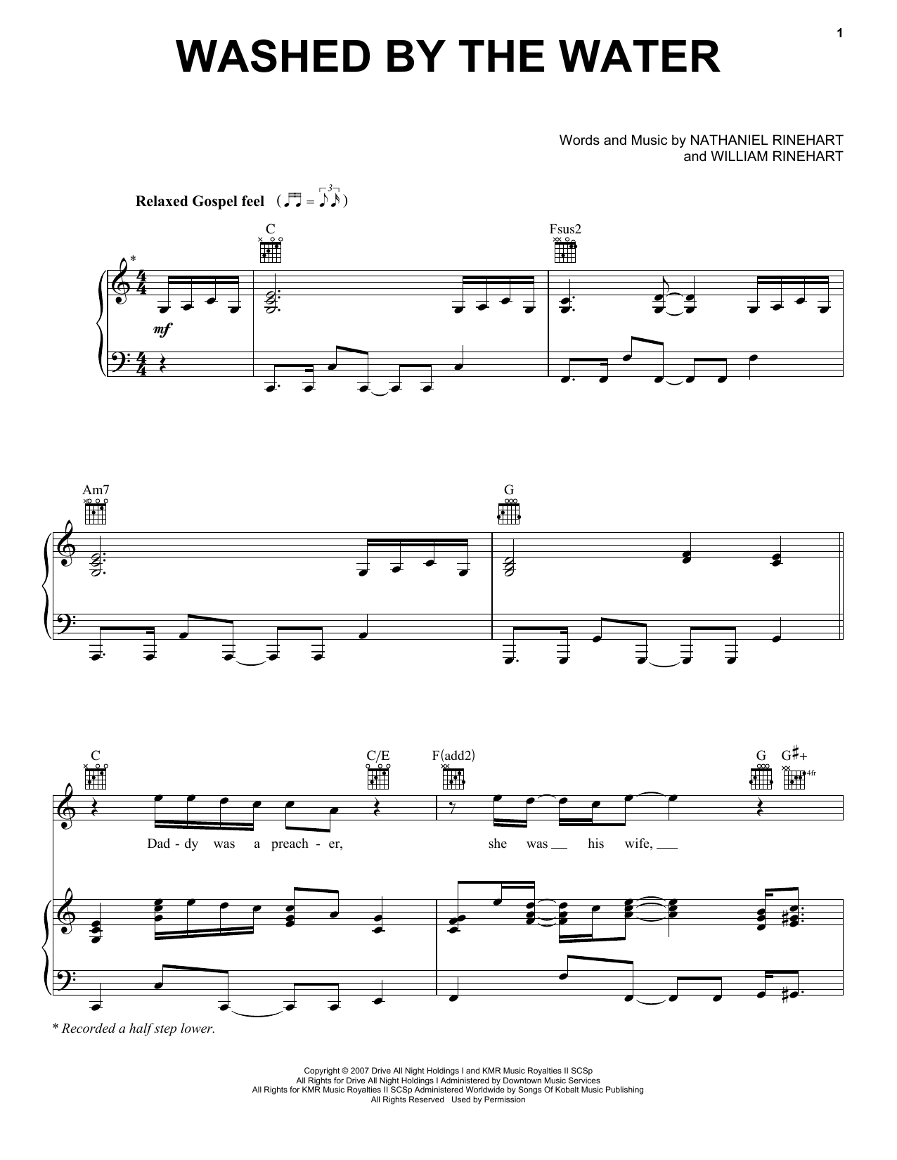 NEEDTOBREATHE Washed By The Water sheet music notes and chords arranged for Piano, Vocal & Guitar Chords (Right-Hand Melody)