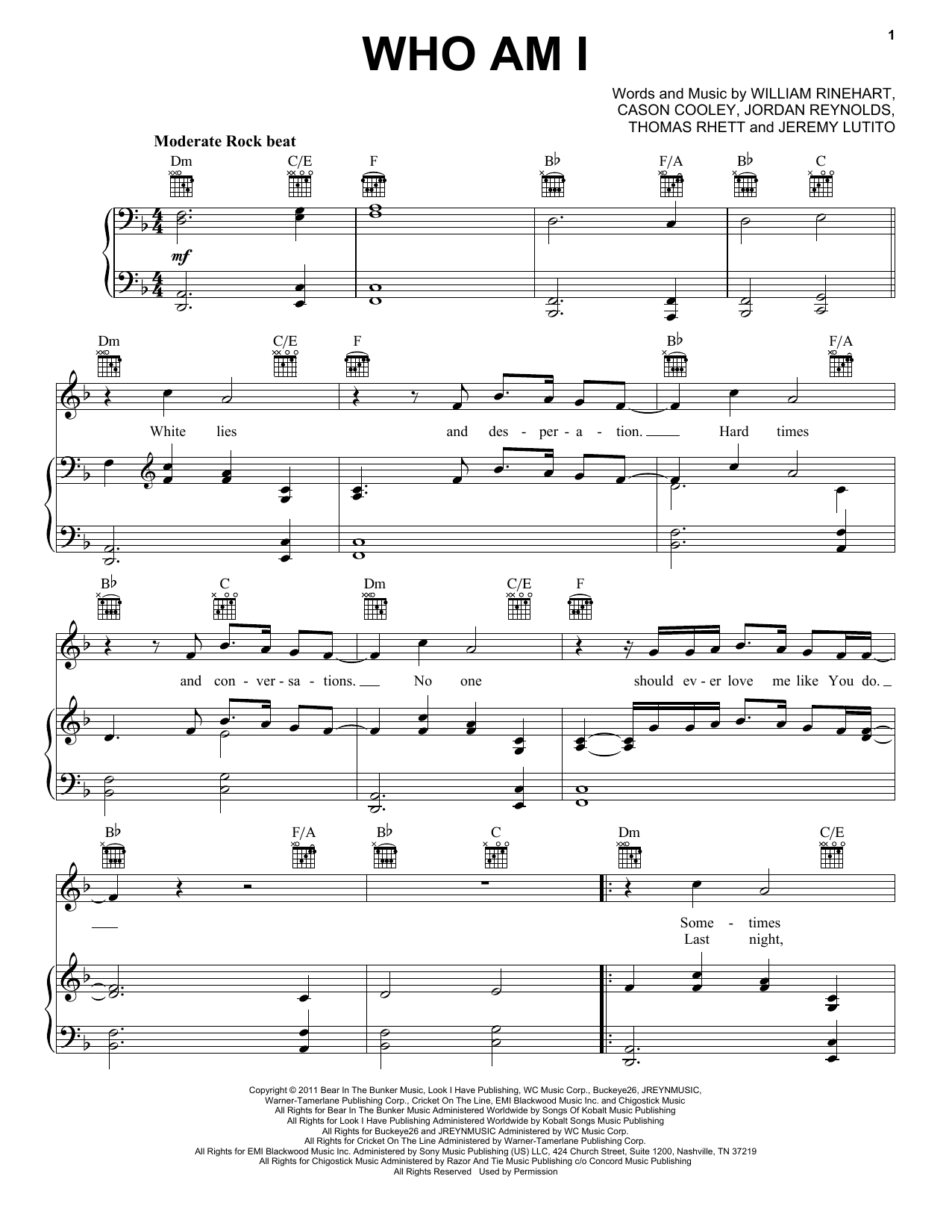 NEEDTOBREATHE Who Am I sheet music notes and chords arranged for Piano, Vocal & Guitar Chords (Right-Hand Melody)