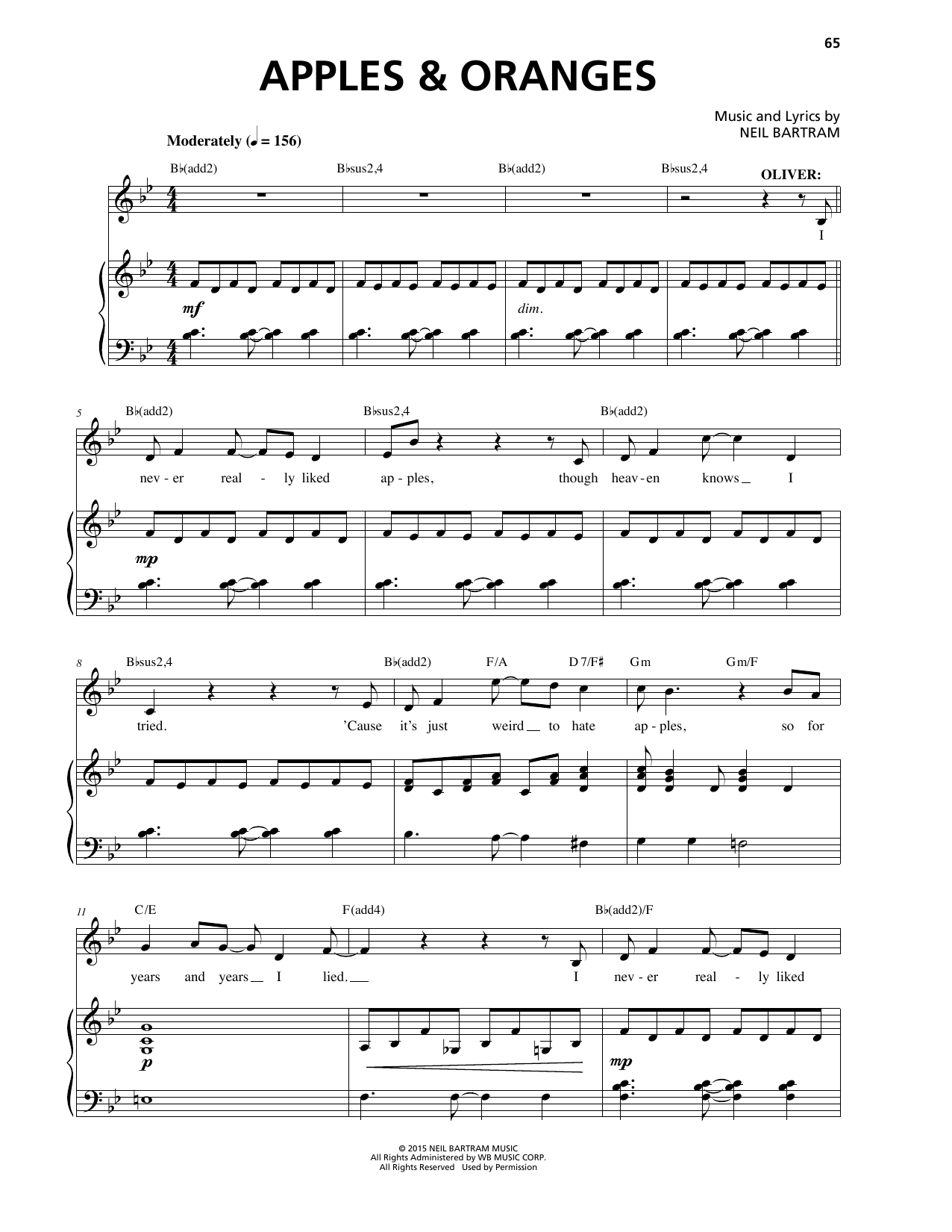 Neil Bartram Apples & Oranges (from The Theory Of Relativity) sheet music notes and chords arranged for Piano & Vocal