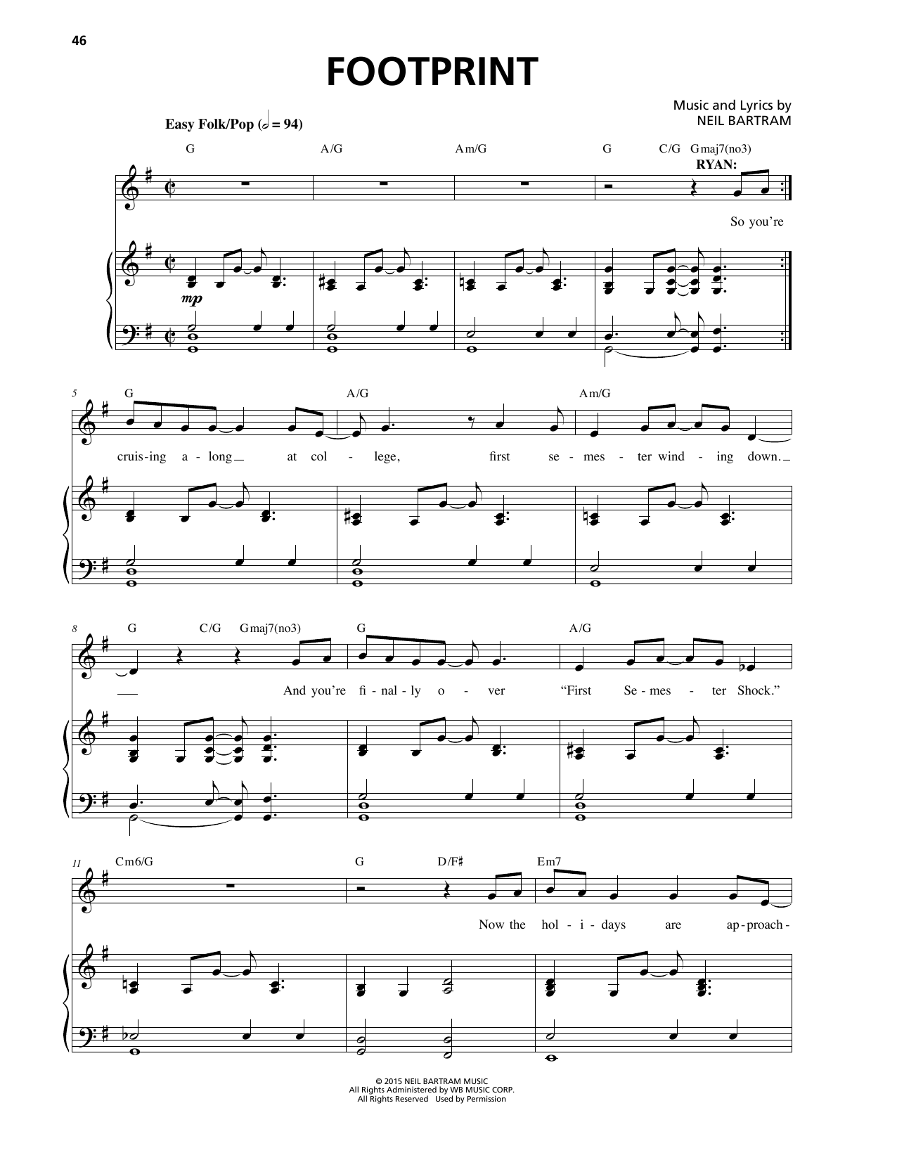 Neil Bartram Footprint (from The Theory Of Relativity) sheet music notes and chords arranged for Piano & Vocal