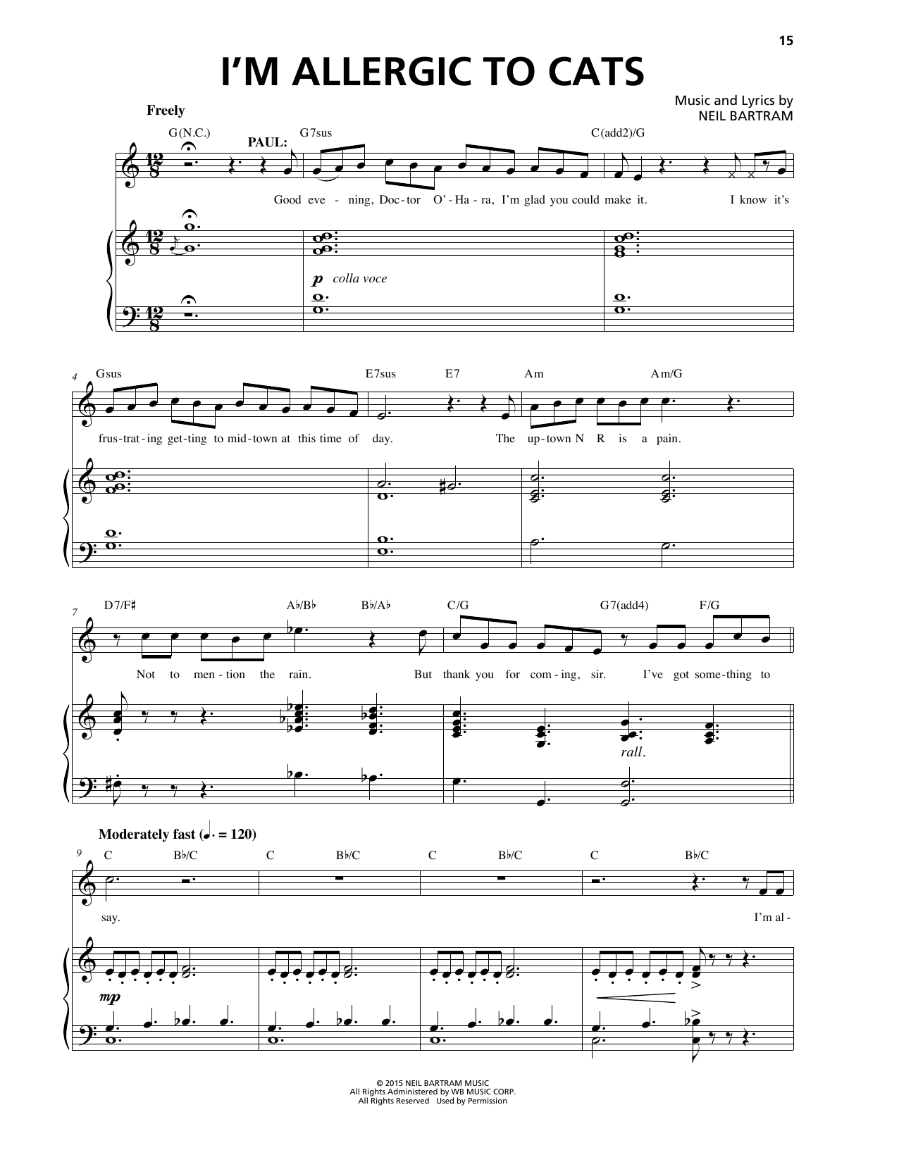Neil Bartram I'm Allergic To Cats (from The Theory Of Relativity) sheet music notes and chords arranged for Piano & Vocal