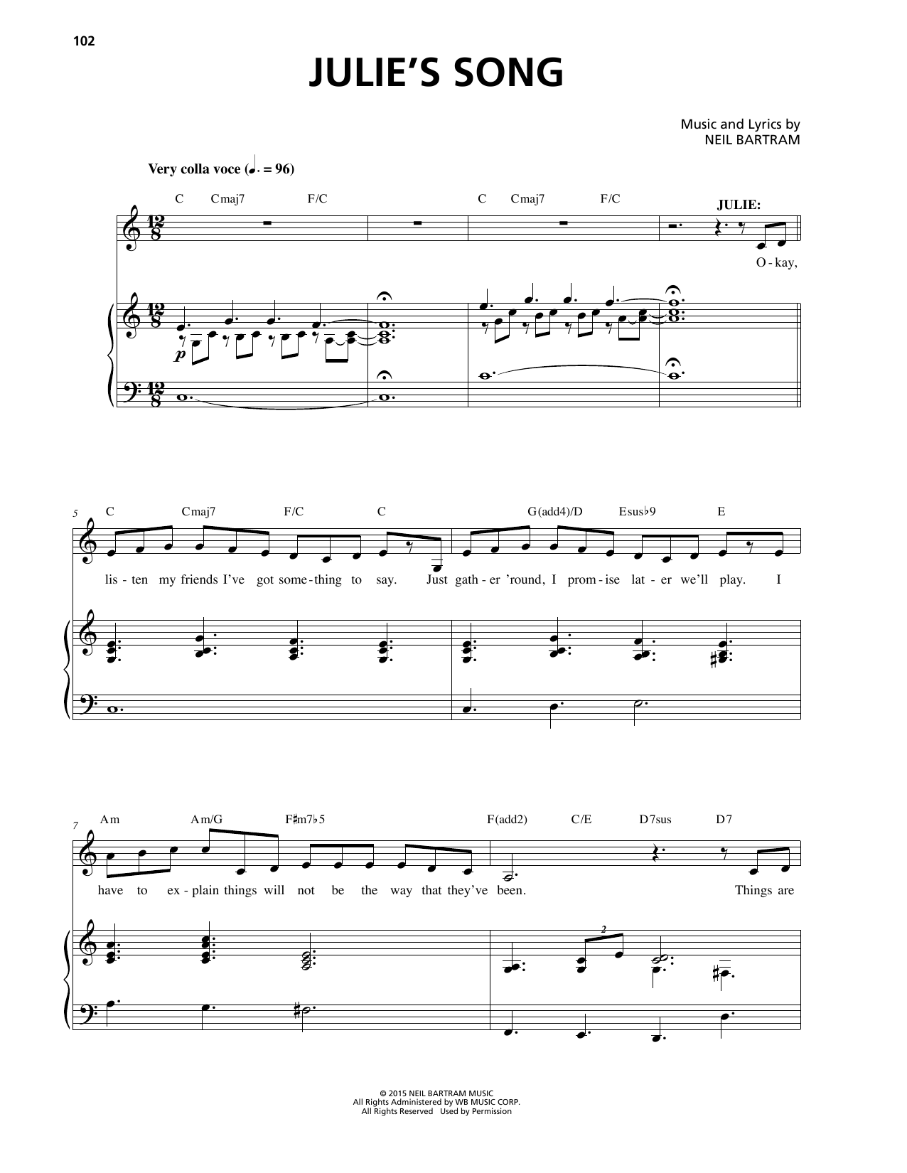 Neil Bartram Julie's Song (from The Theory Of Relativity) sheet music notes and chords arranged for Piano & Vocal
