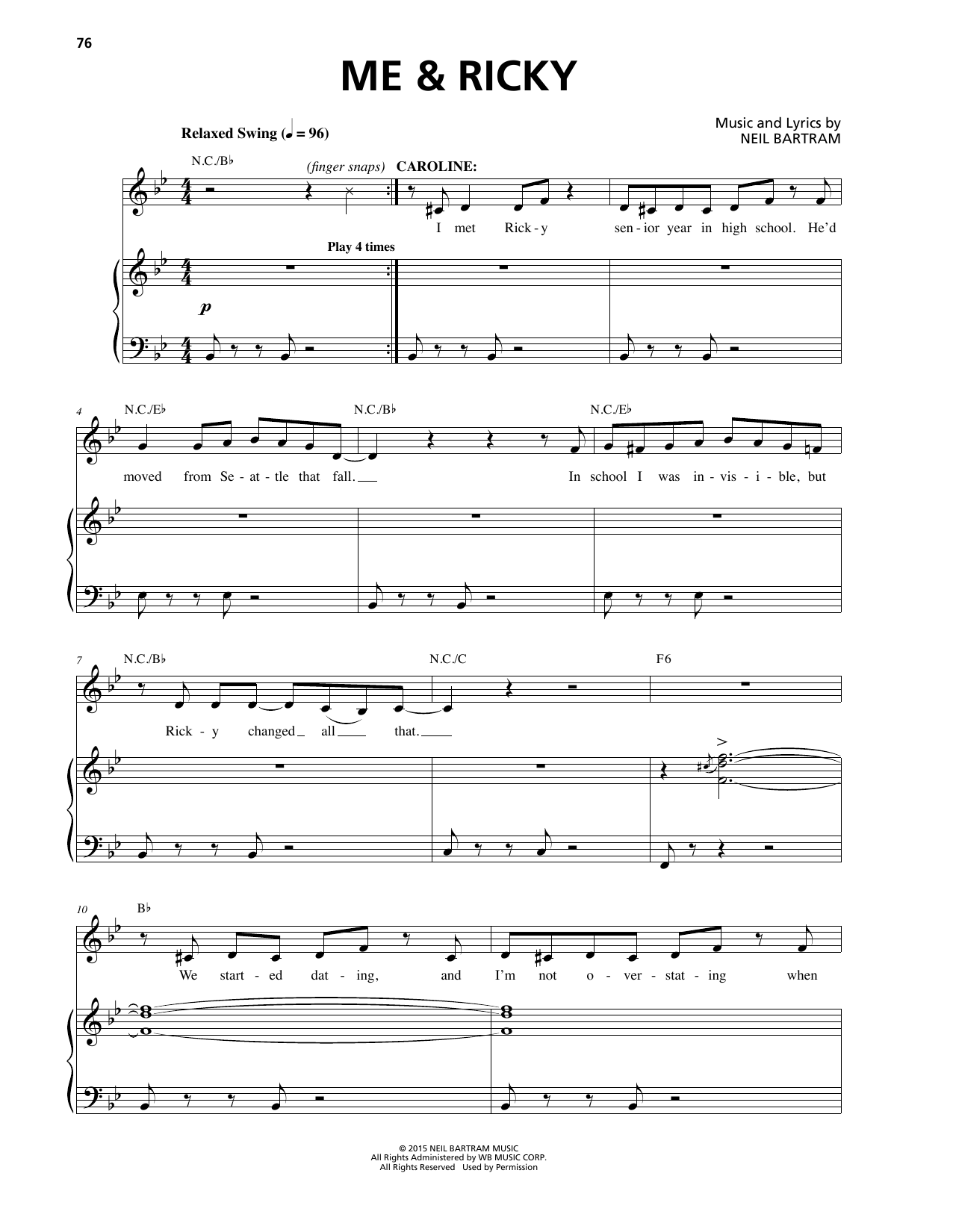Neil Bartram Me & Ricky (from The Theory Of Relativity) sheet music notes and chords arranged for Piano & Vocal