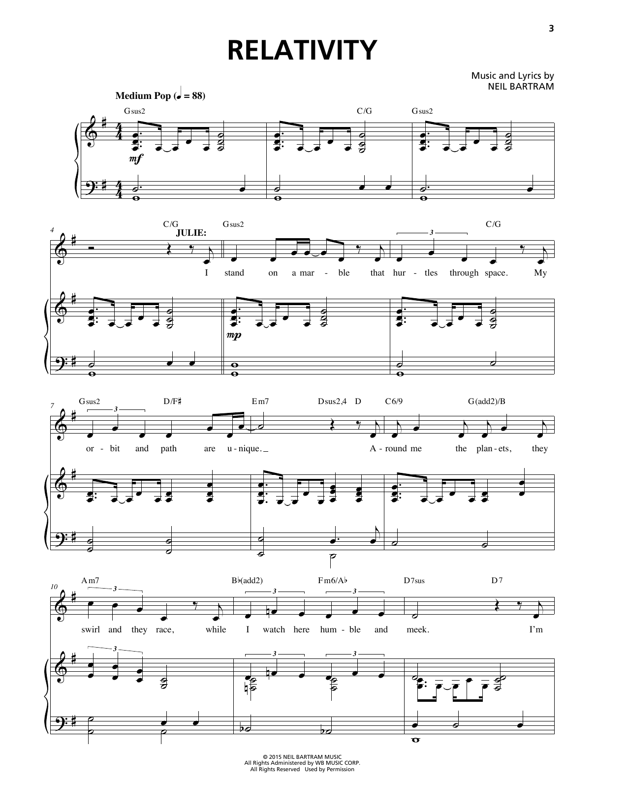 Neil Bartram Relativity (from The Theory Of Relativity) sheet music notes and chords arranged for Piano & Vocal