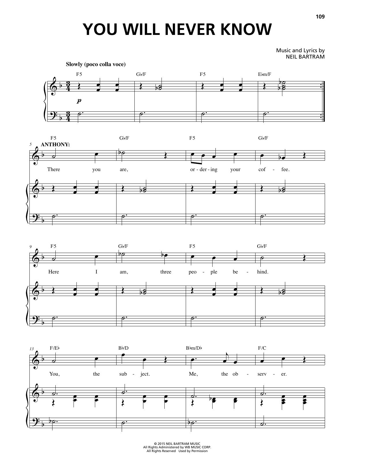 Neil Bartram You Will Never Know (from The Theory Of Relativity) sheet music notes and chords arranged for Piano & Vocal