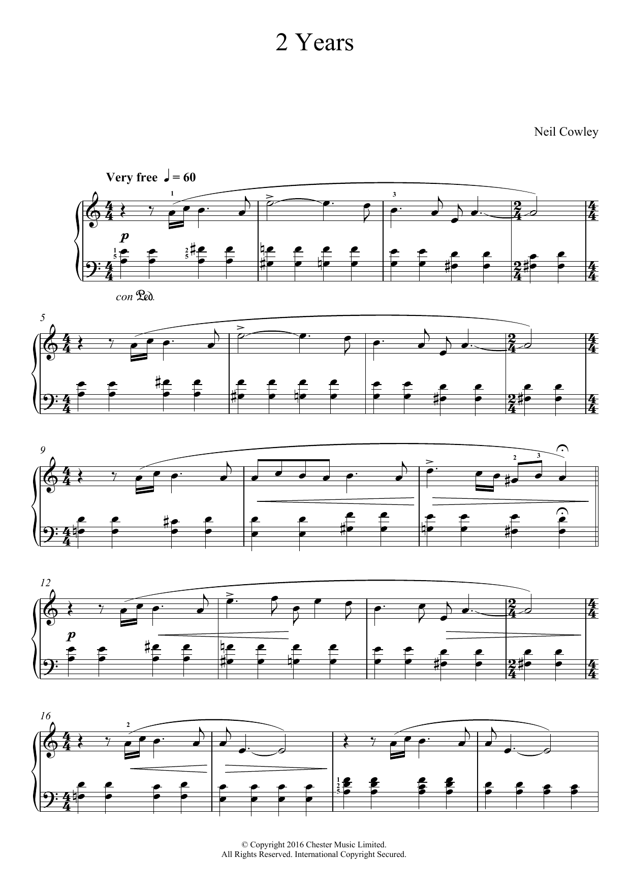 Neil Cowley 2 Years sheet music notes and chords arranged for Easy Piano