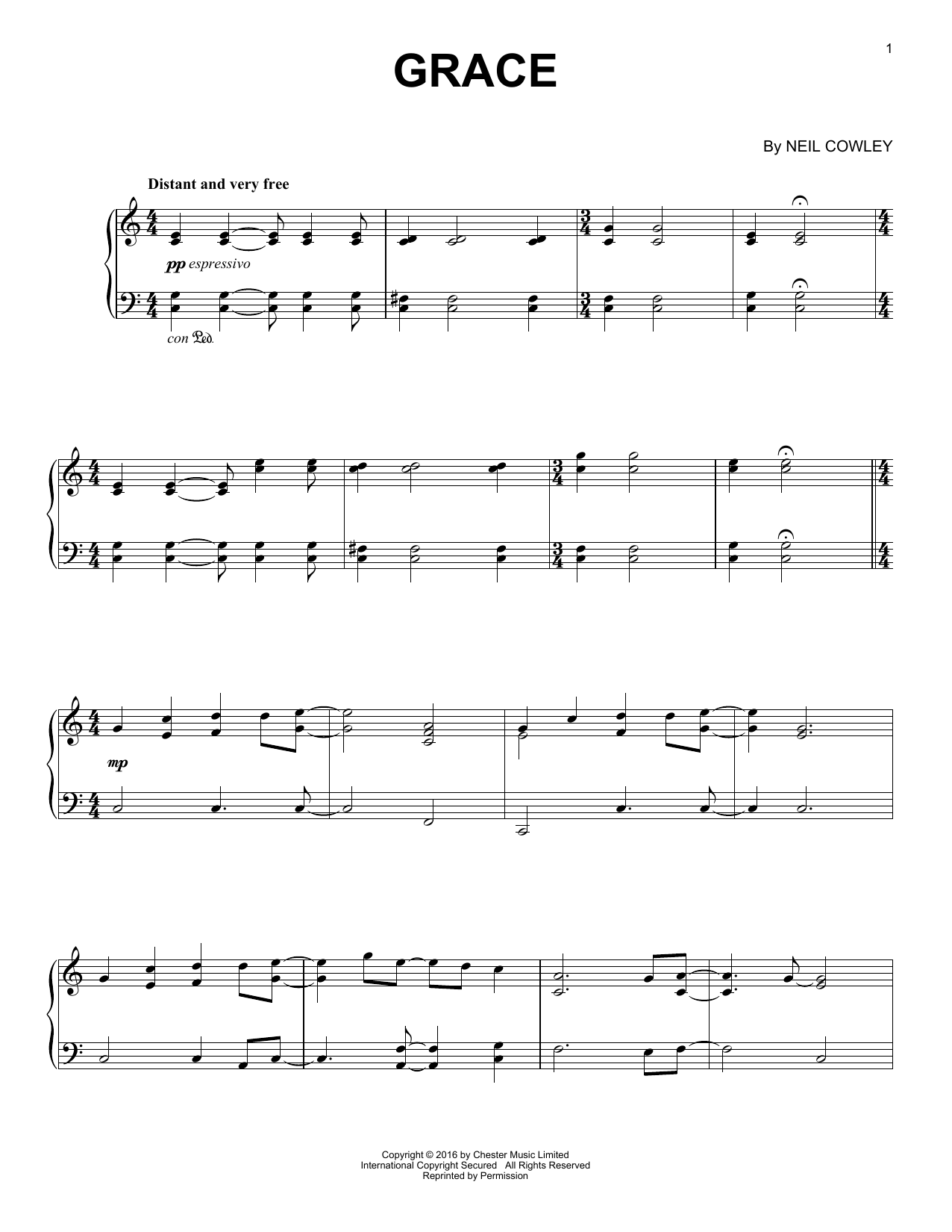 Neil Cowley Grace sheet music notes and chords arranged for Easy Piano