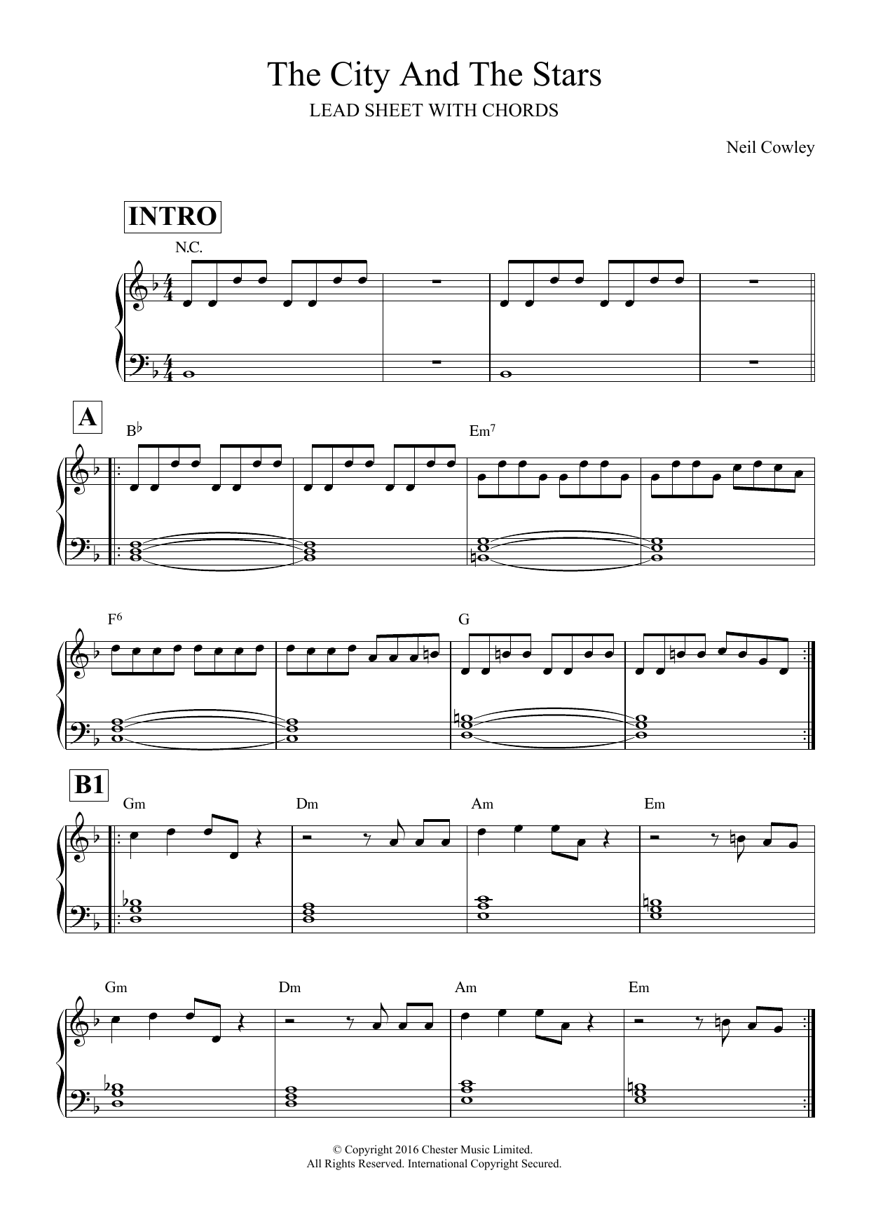 Neil Cowley Trio The City And The Stars sheet music notes and chords arranged for Lead Sheet / Fake Book