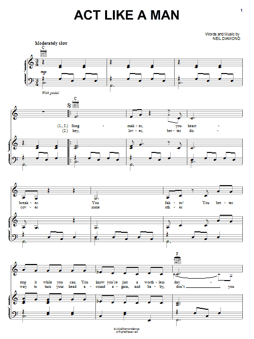 Neil Diamond Act Like A Man sheet music notes and chords arranged for Piano, Vocal & Guitar Chords (Right-Hand Melody)
