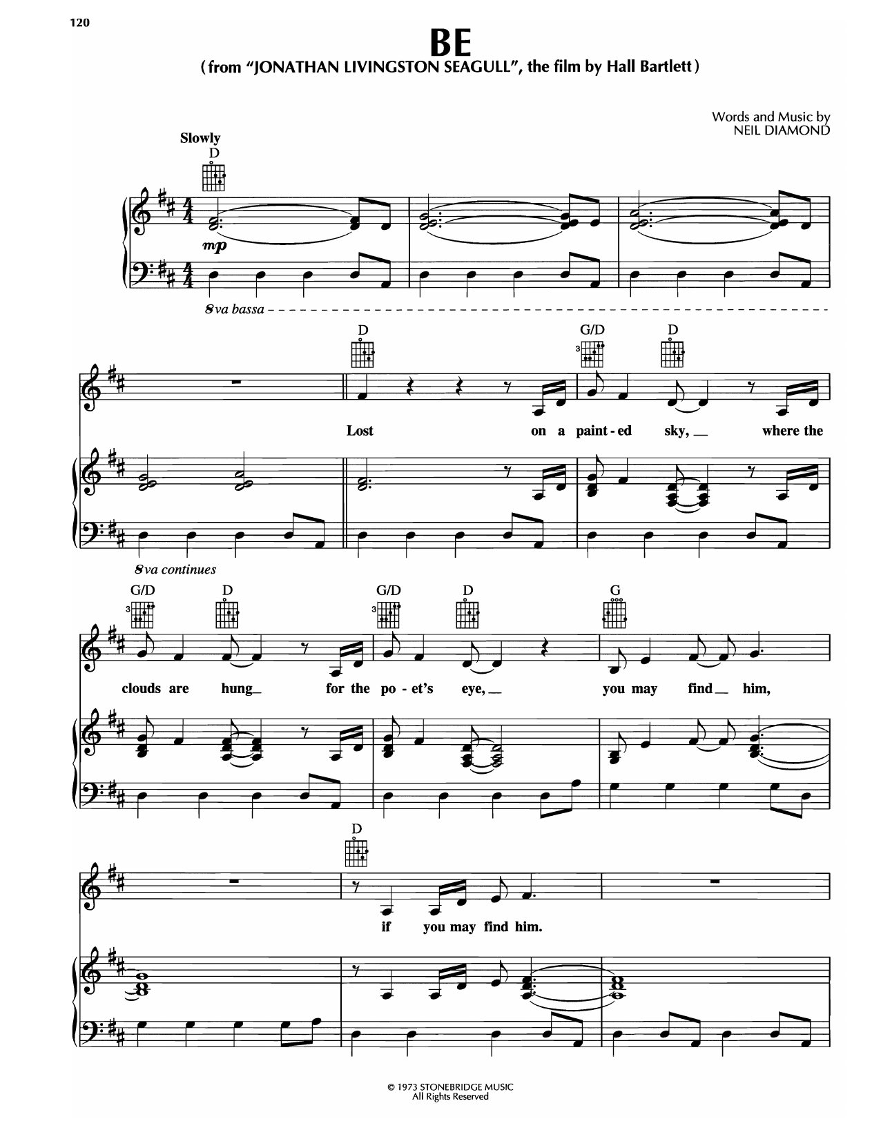 Neil Diamond Be sheet music notes and chords arranged for Piano, Vocal & Guitar Chords (Right-Hand Melody)