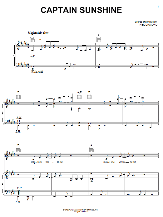 Neil Diamond Captain Sunshine sheet music notes and chords arranged for Guitar Chords/Lyrics