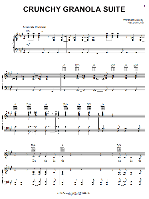 Neil Diamond Crunchy Granola Suite sheet music notes and chords arranged for Guitar Chords/Lyrics