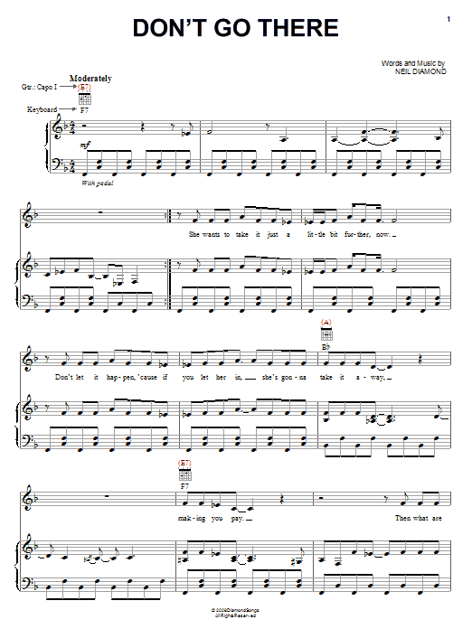 Neil Diamond Don't Go There sheet music notes and chords arranged for Piano, Vocal & Guitar Chords (Right-Hand Melody)