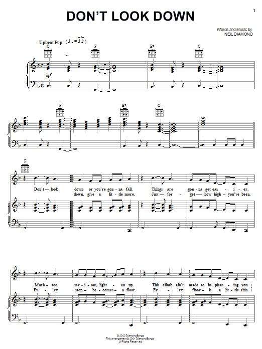 Neil Diamond Don't Look Down sheet music notes and chords arranged for Piano, Vocal & Guitar Chords (Right-Hand Melody)