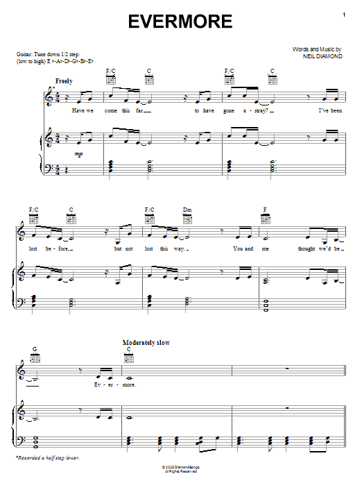 Neil Diamond Evermore sheet music notes and chords arranged for Piano, Vocal & Guitar Chords (Right-Hand Melody)