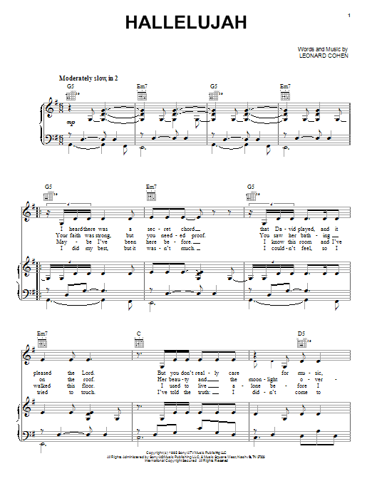 Neil Diamond Hallelujah sheet music notes and chords arranged for Piano, Vocal & Guitar Chords (Right-Hand Melody)