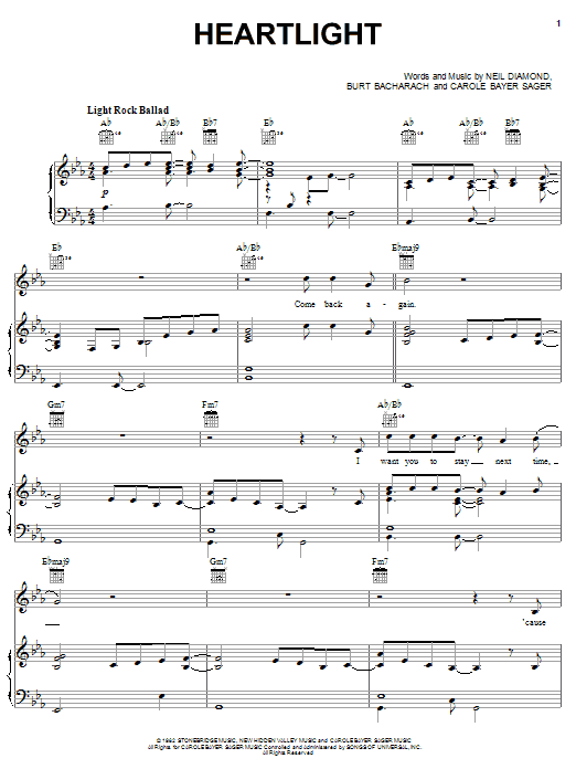 Neil Diamond Heartlight sheet music notes and chords arranged for Guitar Chords/Lyrics