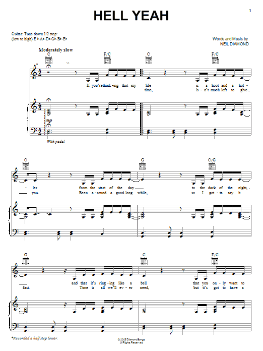 Neil Diamond Hell Yeah sheet music notes and chords arranged for Piano, Vocal & Guitar Chords (Right-Hand Melody)