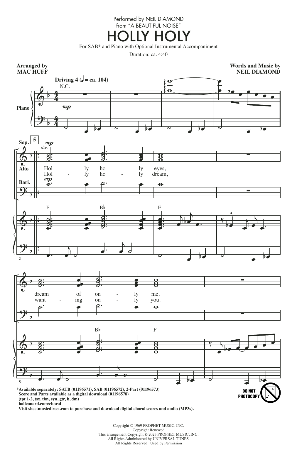 Neil Diamond Holly Holy (from A Beautiful Noise) (arr. Mac Huff) sheet music notes and chords arranged for 2-Part Choir