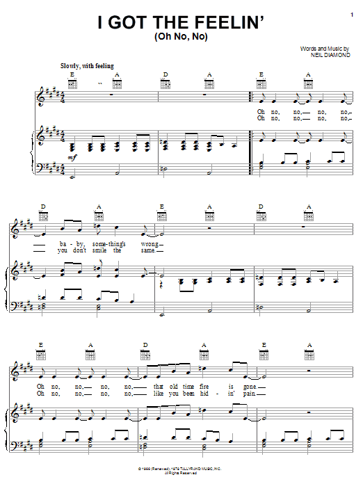 Neil Diamond I Got The Feelin' (Oh No, No) sheet music notes and chords arranged for Easy Guitar