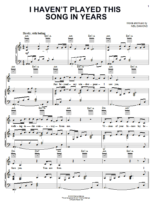 Neil Diamond I Haven't Played This Song In Years sheet music notes and chords arranged for Piano, Vocal & Guitar Chords (Right-Hand Melody)