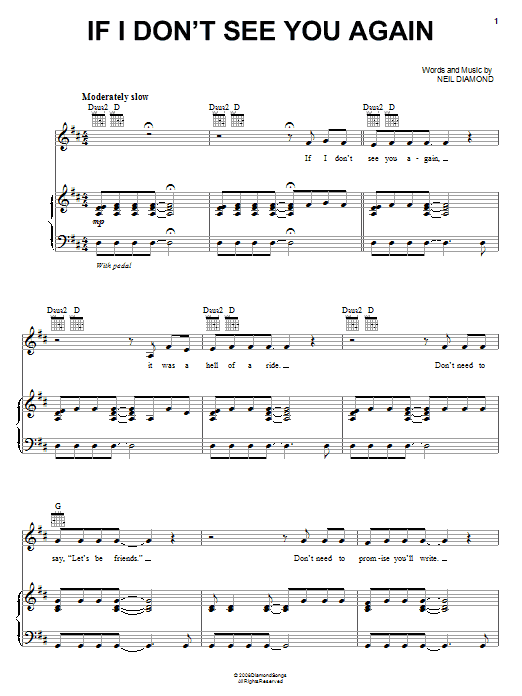 Neil Diamond If I Don't See You Again sheet music notes and chords arranged for Piano, Vocal & Guitar Chords (Right-Hand Melody)
