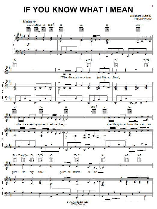 Neil Diamond If You Know What I Mean sheet music notes and chords arranged for Easy Guitar