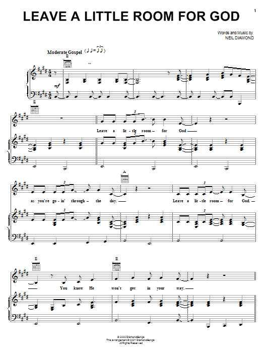 Neil Diamond Leave A Little Room For God sheet music notes and chords arranged for Piano, Vocal & Guitar Chords (Right-Hand Melody)