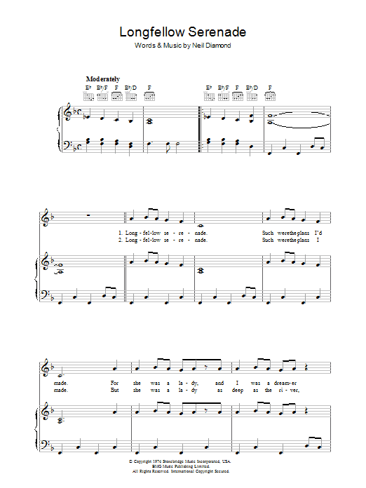 Neil Diamond Longfellow Serenade sheet music notes and chords arranged for Guitar Chords/Lyrics