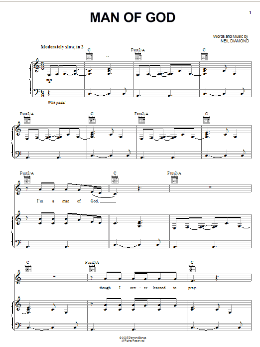 Neil Diamond Man Of God sheet music notes and chords arranged for Piano, Vocal & Guitar Chords (Right-Hand Melody)