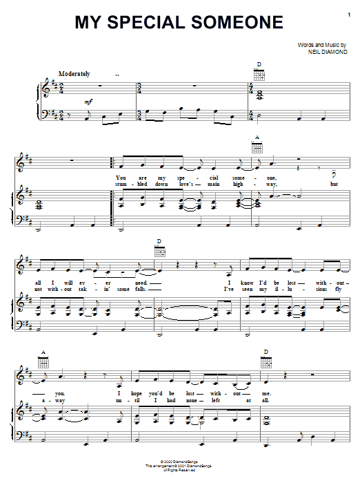 Neil Diamond My Special Someone sheet music notes and chords arranged for Piano, Vocal & Guitar Chords (Right-Hand Melody)