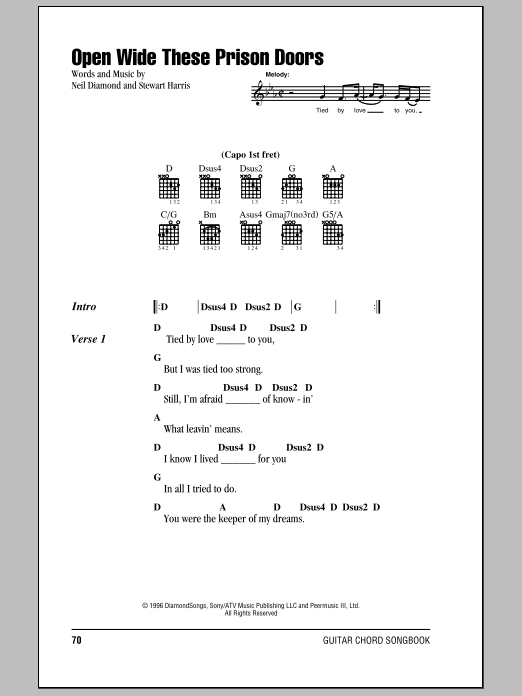 Neil Diamond Open Wide These Prison Doors sheet music notes and chords arranged for Guitar Chords/Lyrics