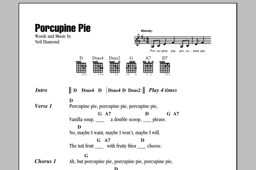 Neil Diamond Porcupine Pie sheet music notes and chords arranged for Guitar Chords/Lyrics