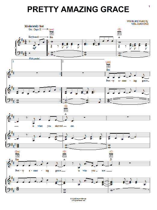 Neil Diamond Pretty Amazing Grace sheet music notes and chords arranged for Piano, Vocal & Guitar Chords (Right-Hand Melody)