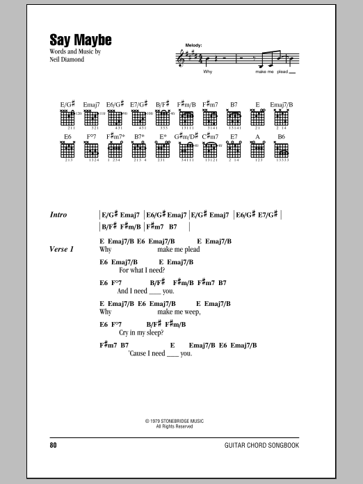Neil Diamond Say Maybe sheet music notes and chords arranged for Guitar Chords/Lyrics