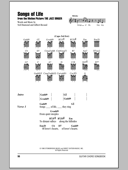 Neil Diamond Songs Of Life sheet music notes and chords arranged for Guitar Chords/Lyrics