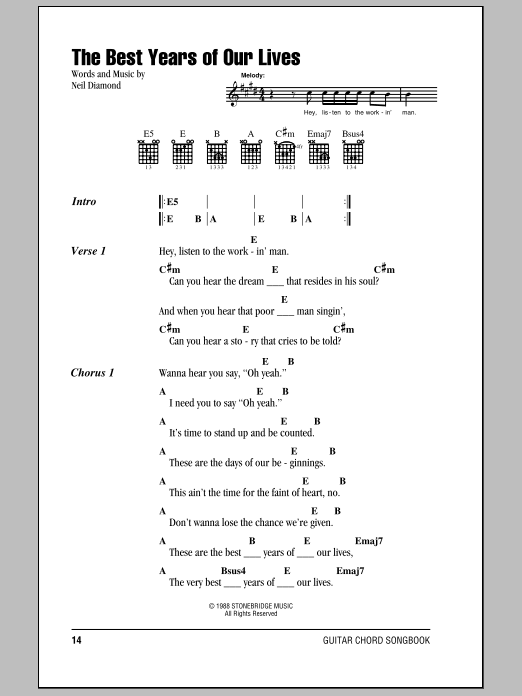 Neil Diamond The Best Years Of Our Lives sheet music notes and chords arranged for Guitar Chords/Lyrics