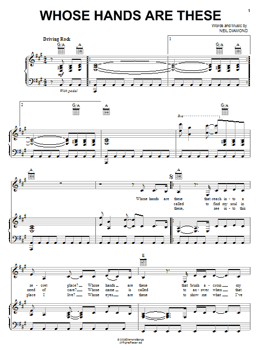 Neil Diamond Whose Hands Are These sheet music notes and chords arranged for Piano, Vocal & Guitar Chords (Right-Hand Melody)